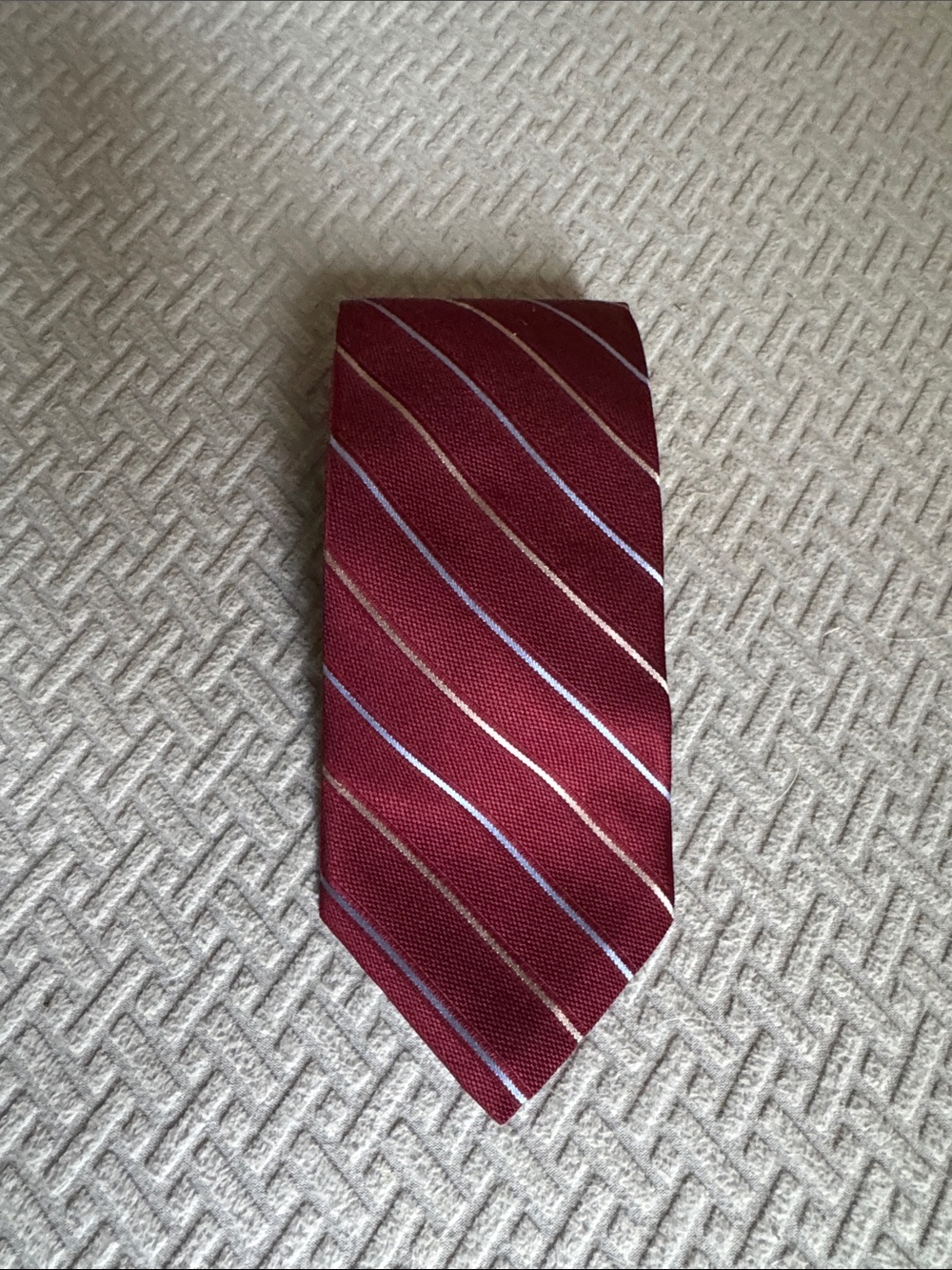 Nautica Burgundy Tie with Diagonal Silver/Blue Stripes